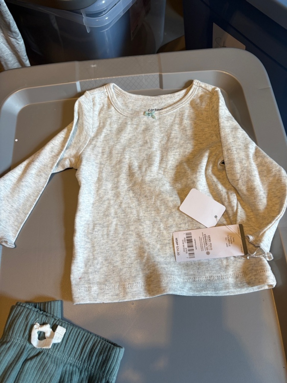 Carter's Cream Heathered Long Sleeve Bodysuit - Picture 6 of 8